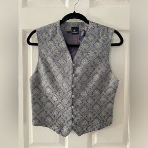 Liz-Sport Womens Silver Blue Brocade Vest - Classic Dressy Layer